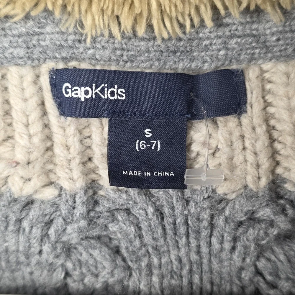 GapKids Sweater Boys Small 6-7 Gray Beige Stripe Shawl Collar‎ Cable Knit Warm